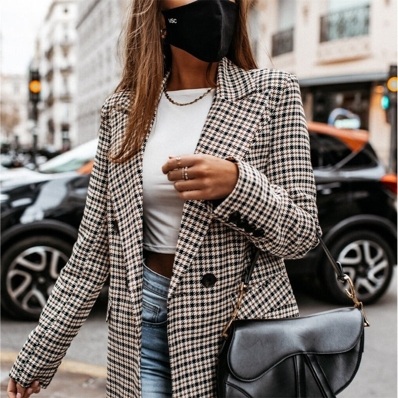 Elegant Longline Plaid Blazer