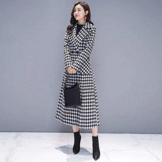 Fashionable Winter Houndstooth Plaid Coat Jacket