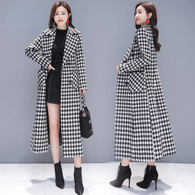 Fashionable Winter Houndstooth Plaid Coat Jacket