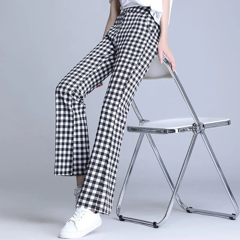 Flared Plaid Trousers