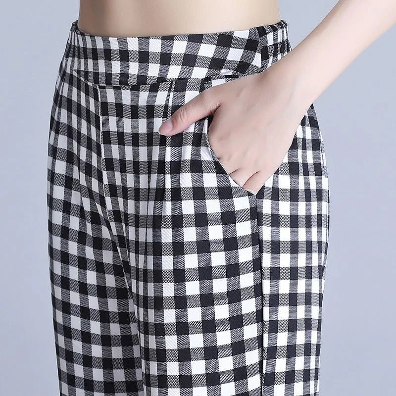 Flared Plaid Trousers