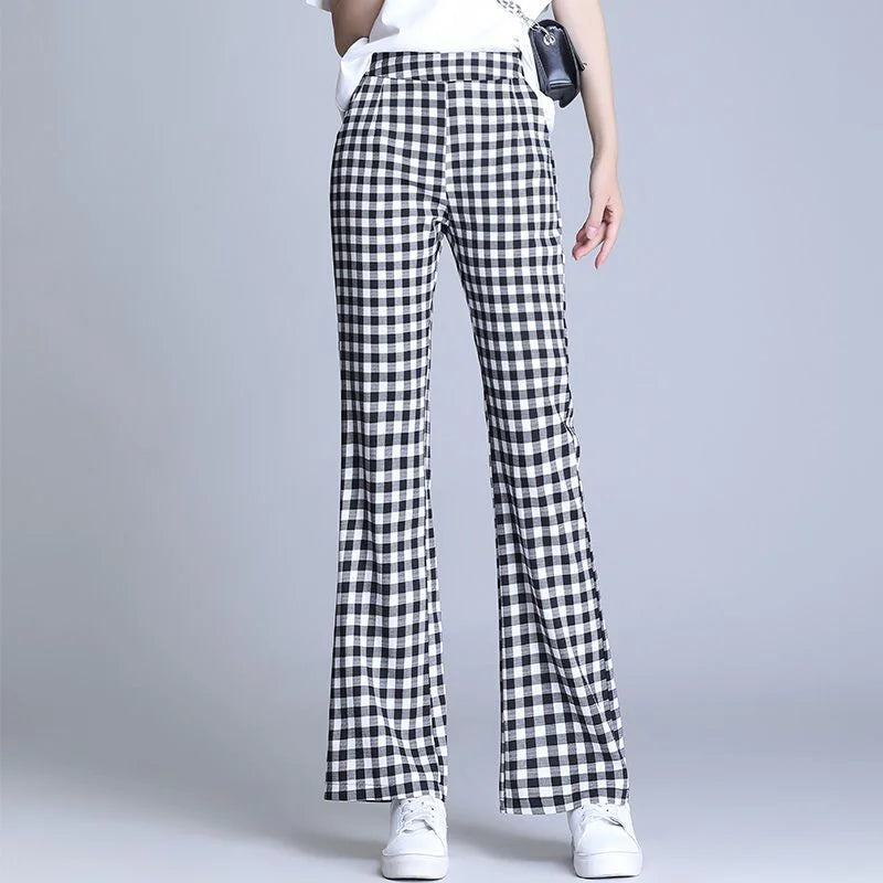 Flared Plaid Trousers