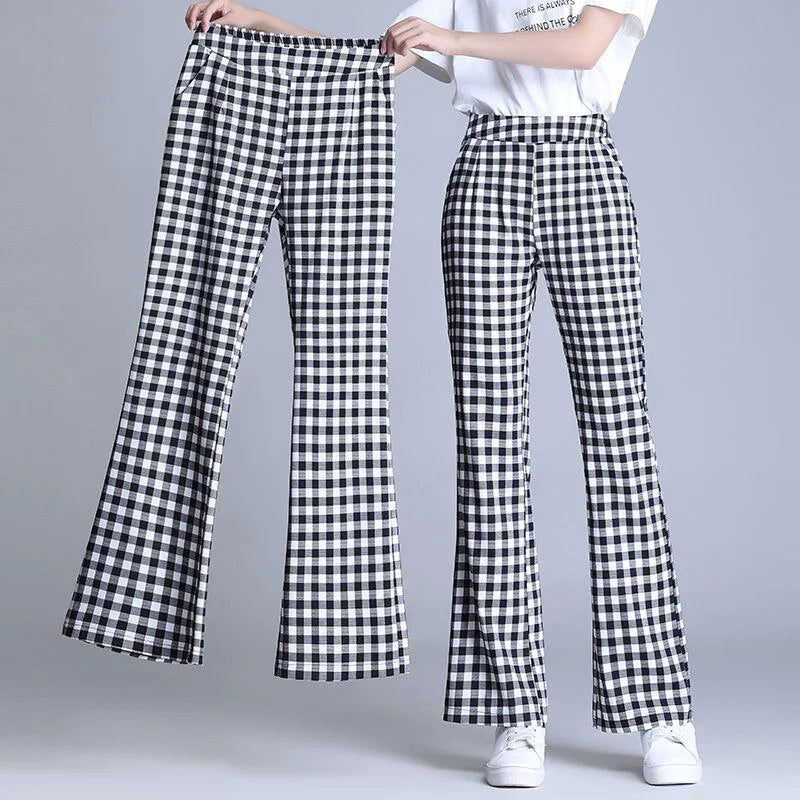 Flared Plaid Trousers