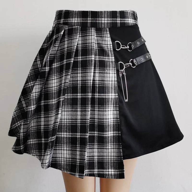 Gothic-Style Plaid Mini Skirt