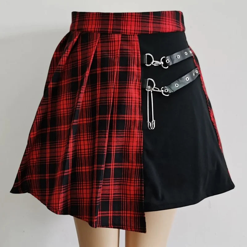 Gothic-Style Plaid Mini Skirt