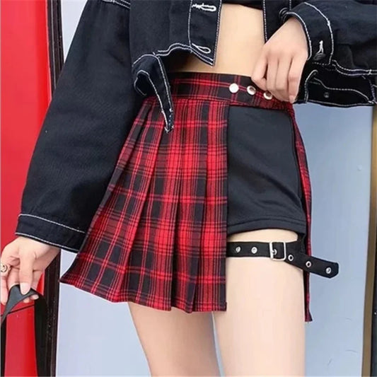 Gothic-Style Plaid Mini Skirt