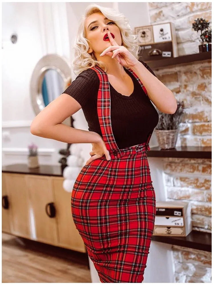 Knee-Length Plaid Pencil Skirt