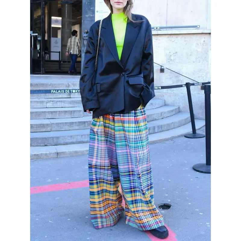 Lightweight Plaid Palazzo Pants