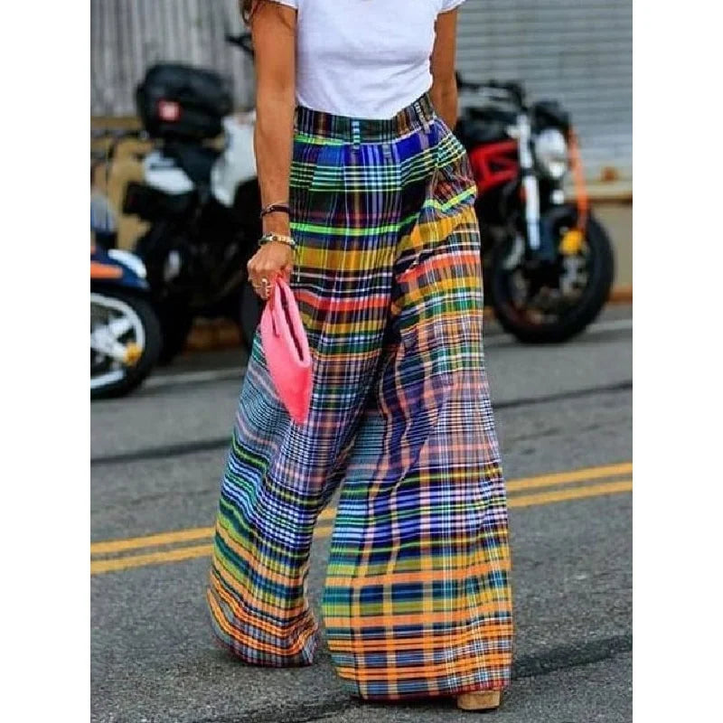 Lightweight Plaid Palazzo Pants