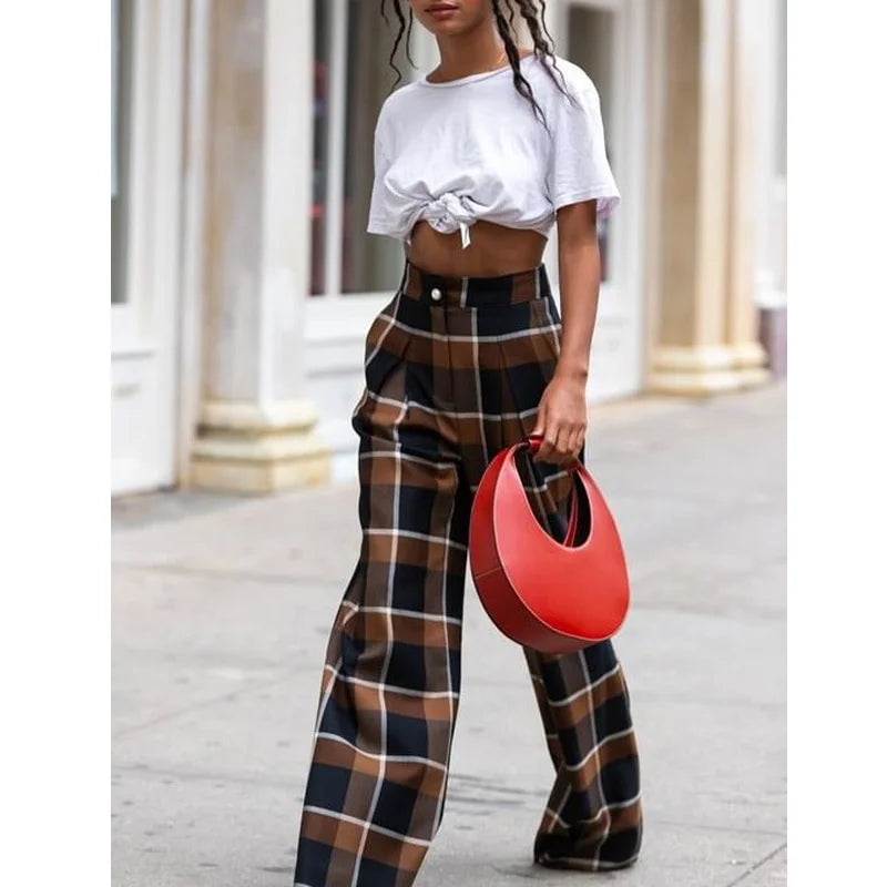 Lightweight Plaid Palazzo Pants