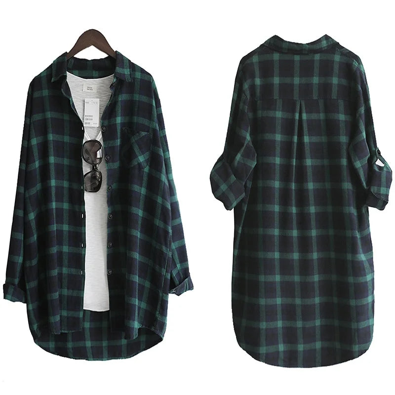 Long Blouse Plaid Shirt Tunic