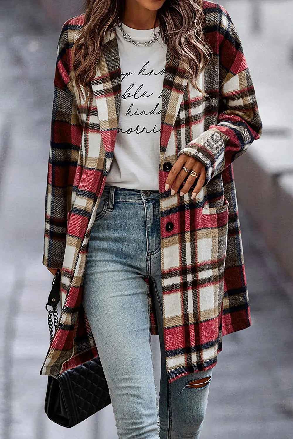 Long Casual Trendy Plaid Coat