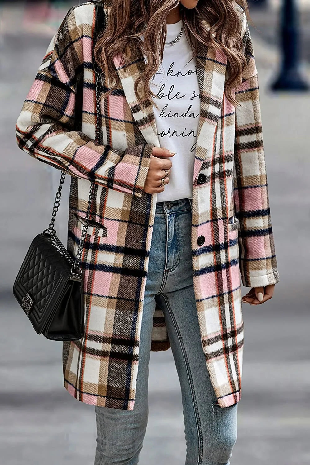 Long Casual Trendy Plaid Coat