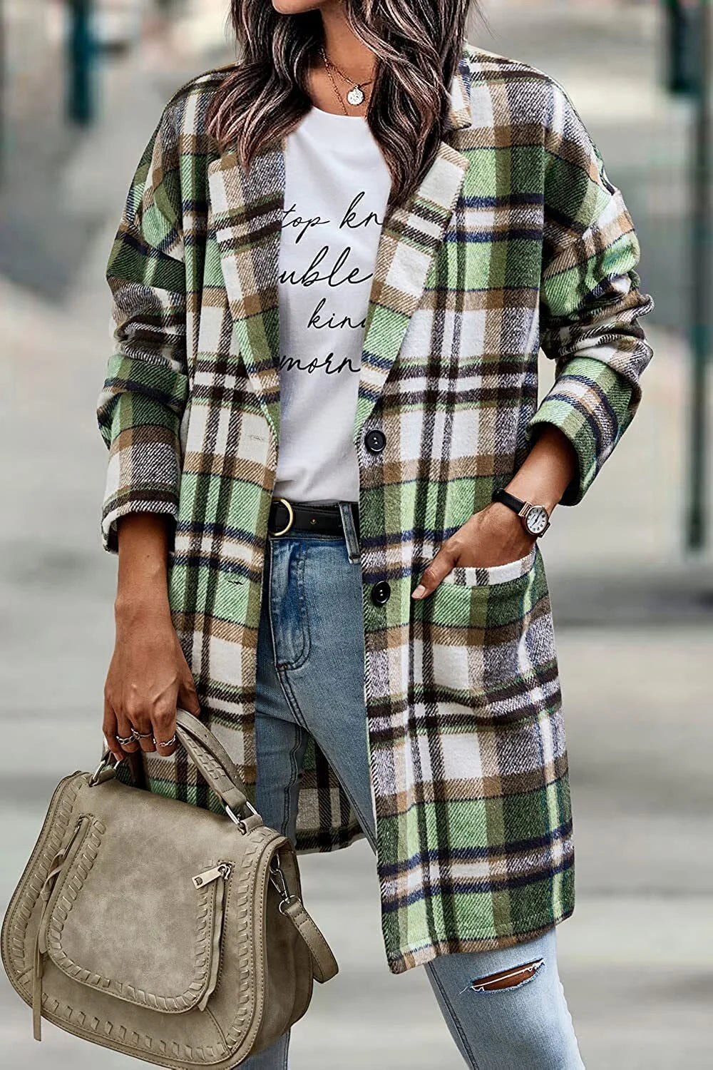 Long Casual Trendy Plaid Coat