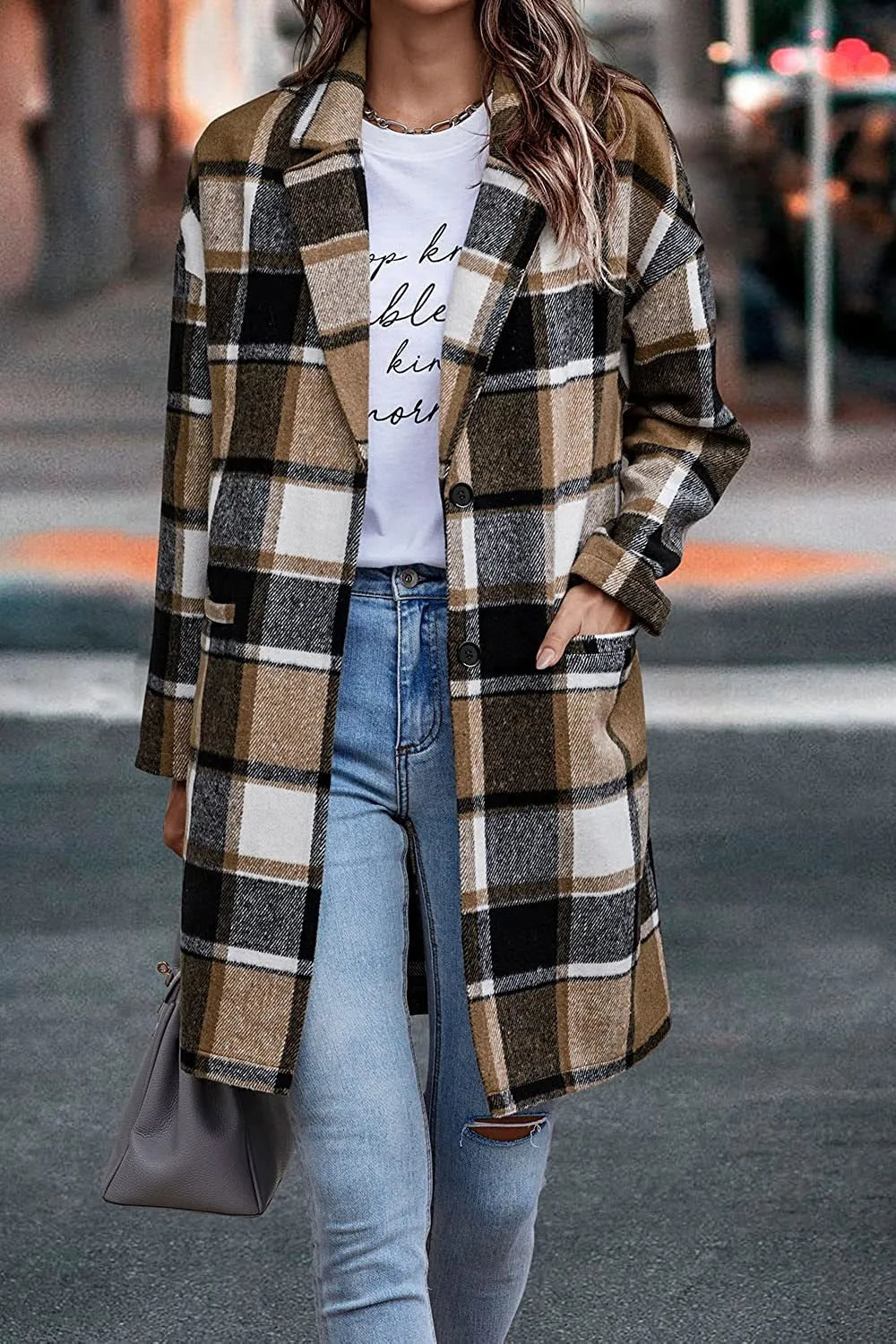 Long Casual Trendy Plaid Coat