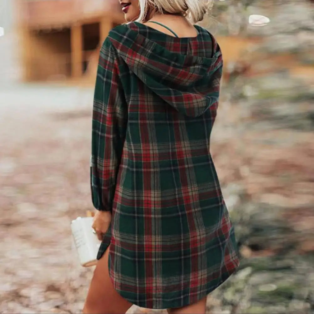 Long Sleeve Plaid Hooded Sweatshirt