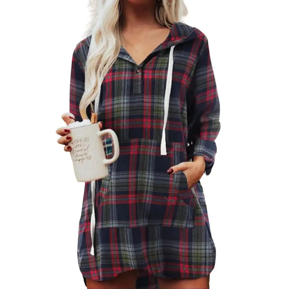 Long Sleeve Plaid Hooded Sweatshirt