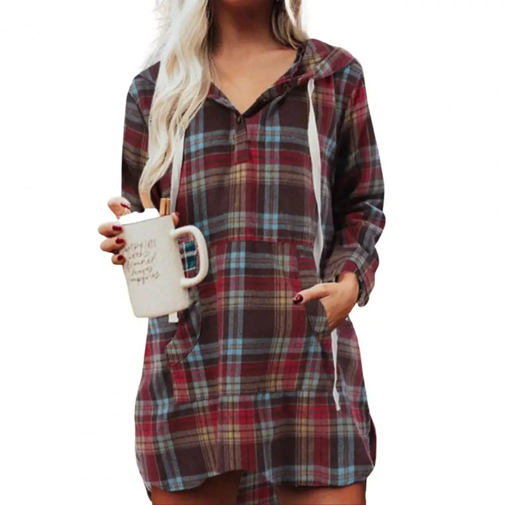 Long Sleeve Plaid Hooded Sweatshirt