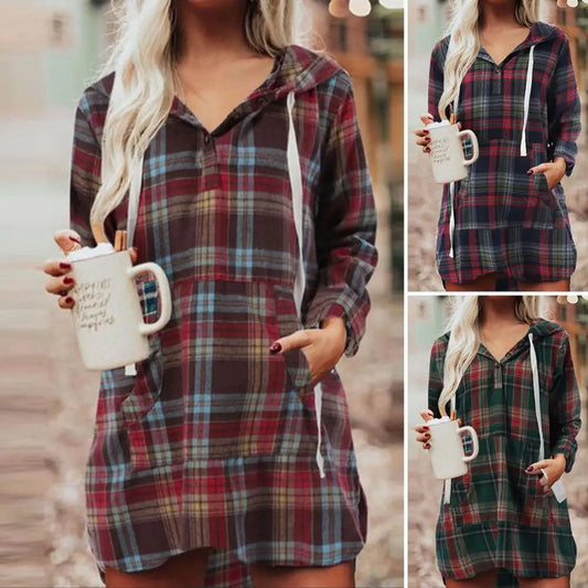 Long Sleeve Plaid Hooded Sweatshirt