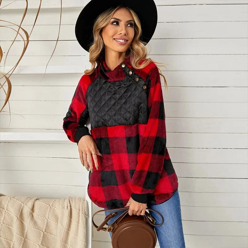 Long Sleeve Trendy Plaid Sweater