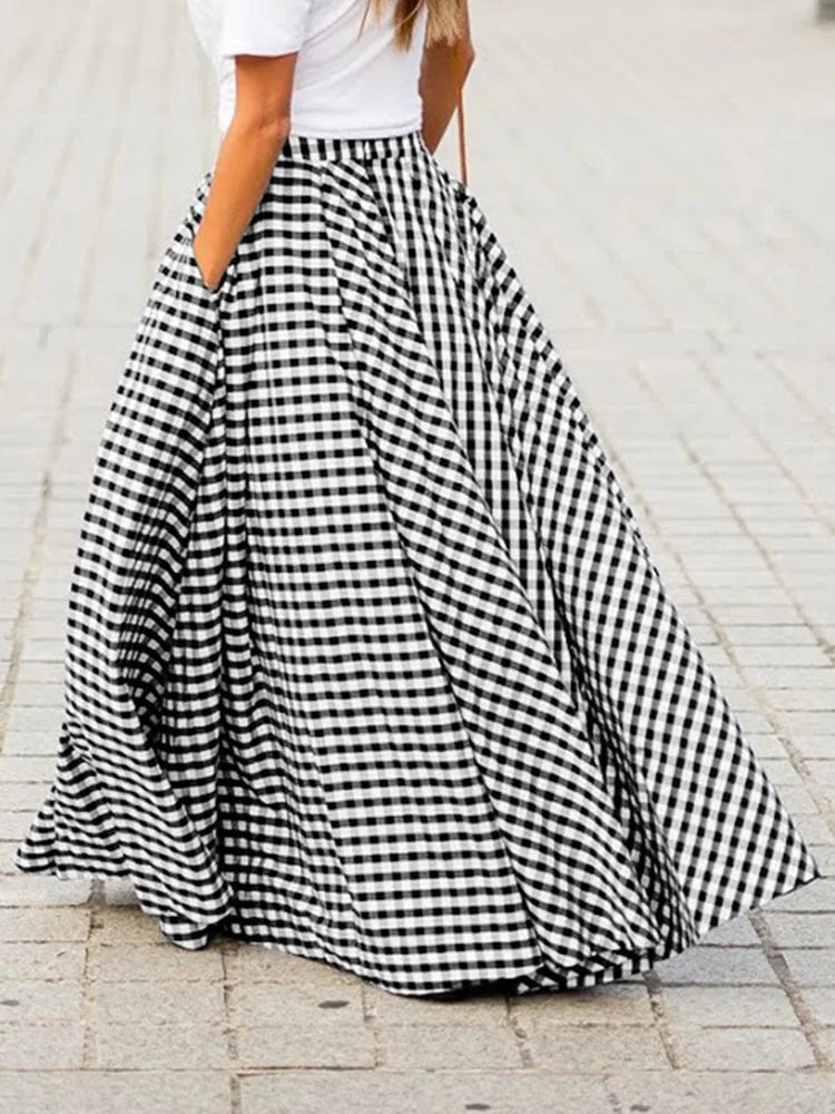 Long Wide Plaid Skirt