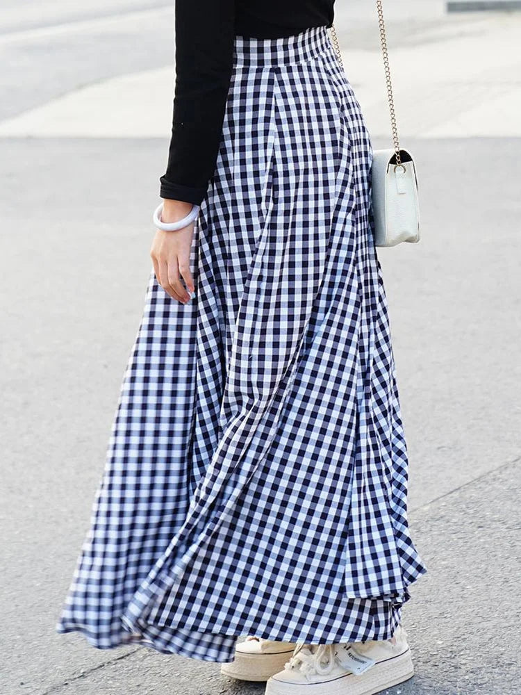 Long Wide Plaid Skirt