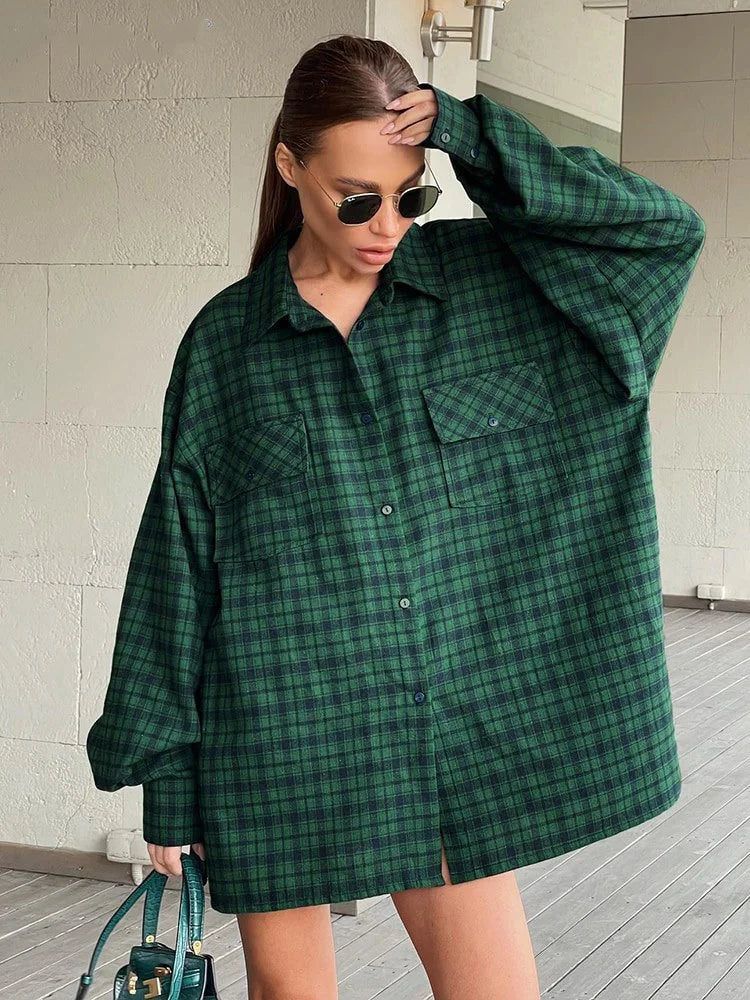 Oversized Streetwear Plaid Shirts Jacket