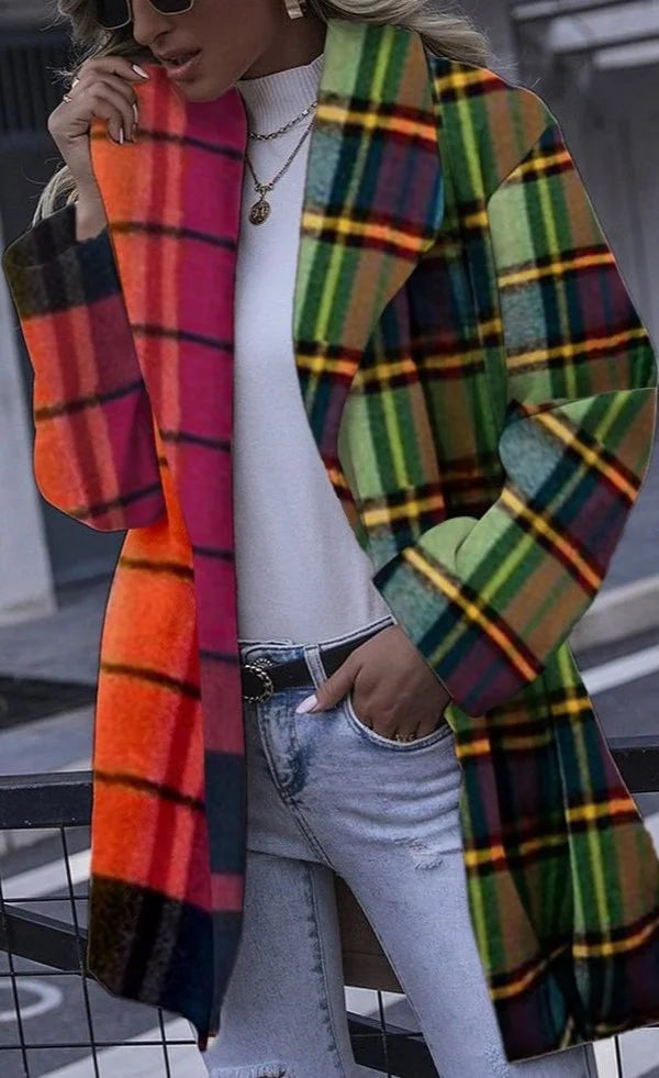 Oversized Two-Tone Plaid Coat