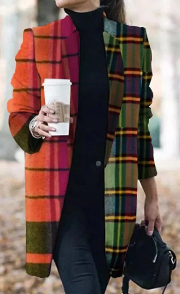 Oversized Two-Tone Plaid Coat