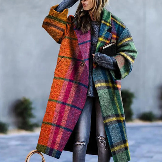 Oversized Two-Tone Plaid Coat