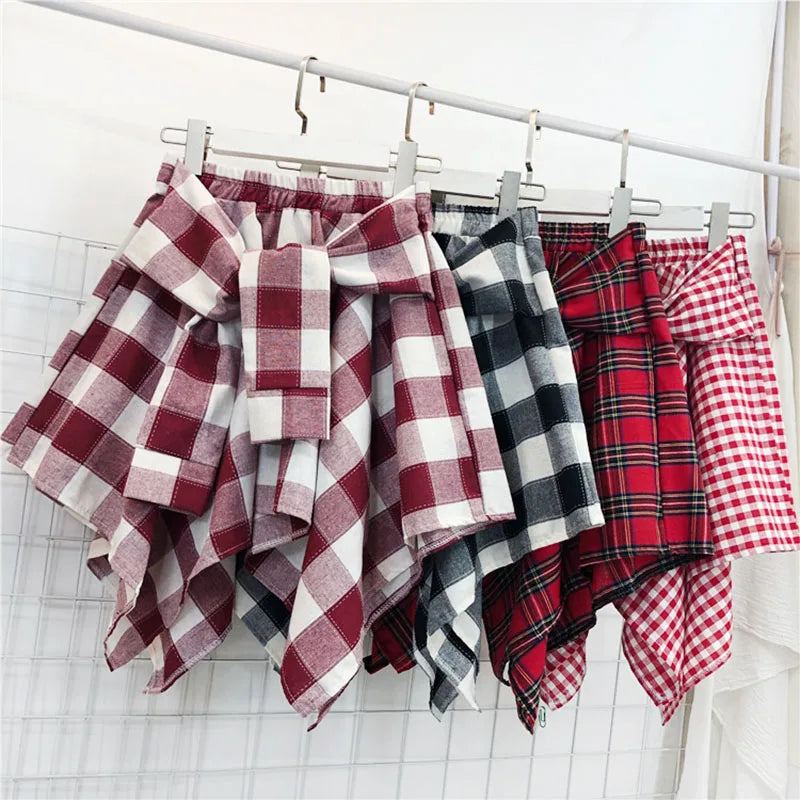 Plaid Asymmetrical Summer Skirt