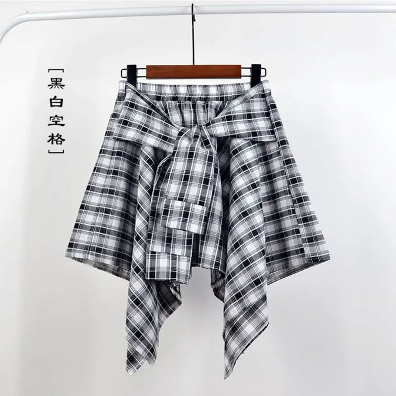 Plaid Asymmetrical Summer Skirt