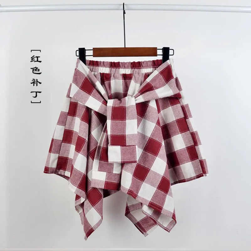 Plaid Asymmetrical Summer Skirt