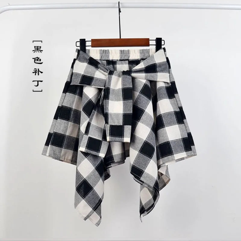 Plaid Asymmetrical Summer Skirt