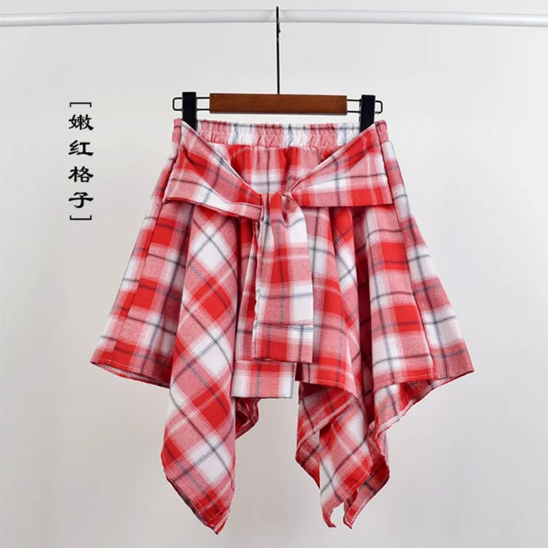 Plaid Asymmetrical Summer Skirt