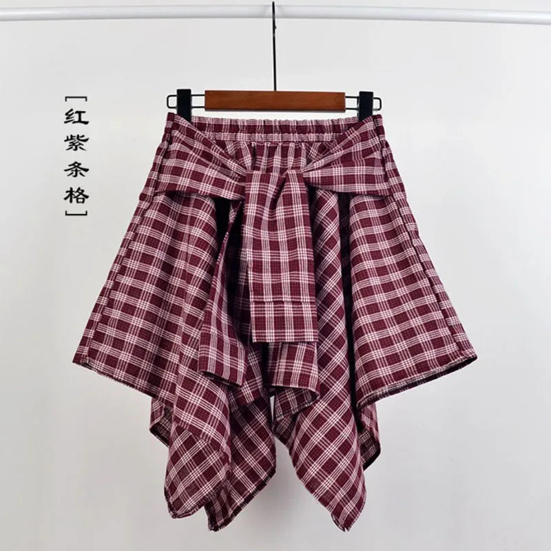 Plaid Asymmetrical Summer Skirt