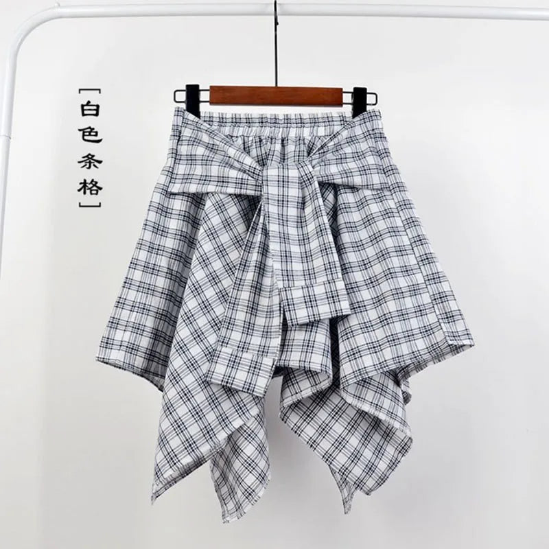 Plaid Asymmetrical Summer Skirt