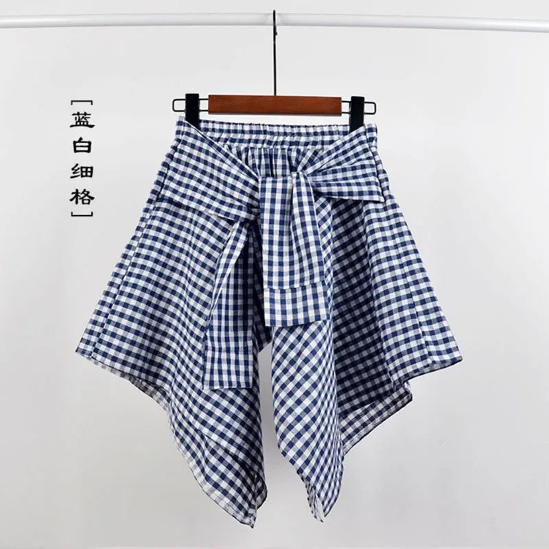 Plaid Asymmetrical Summer Skirt