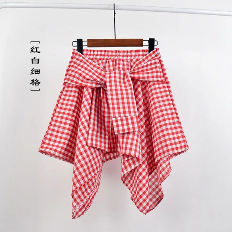 Plaid Asymmetrical Summer Skirt