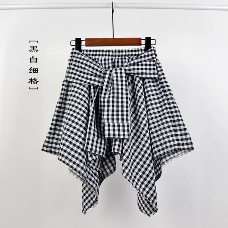 Plaid Asymmetrical Summer Skirt