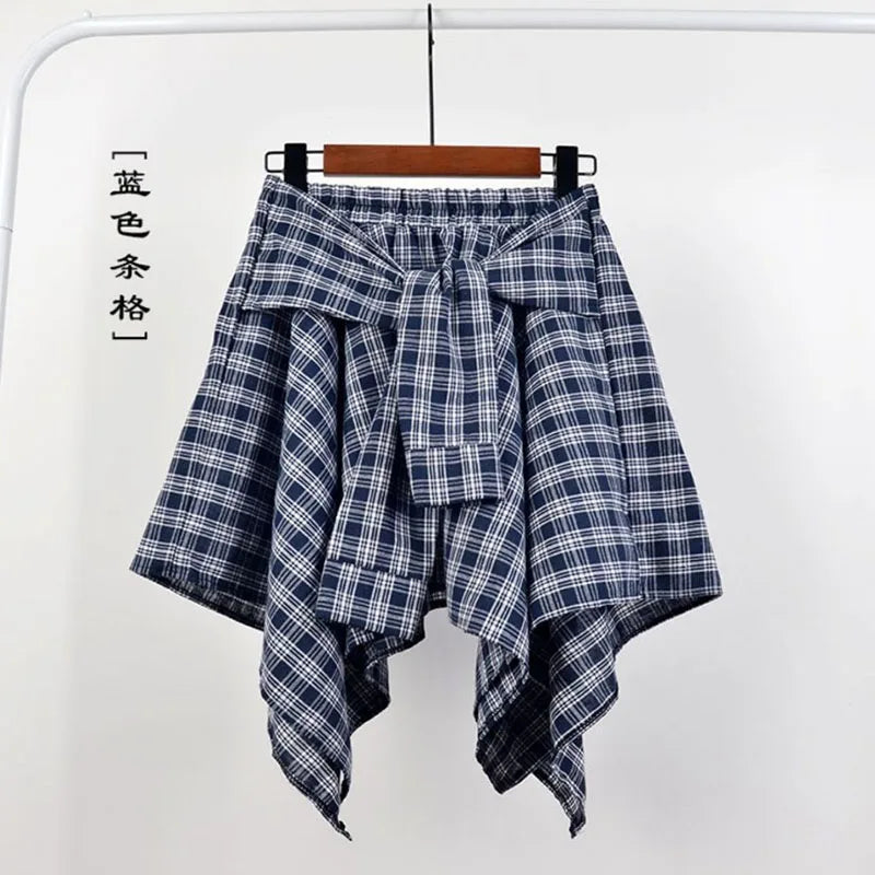 Plaid Asymmetrical Summer Skirt