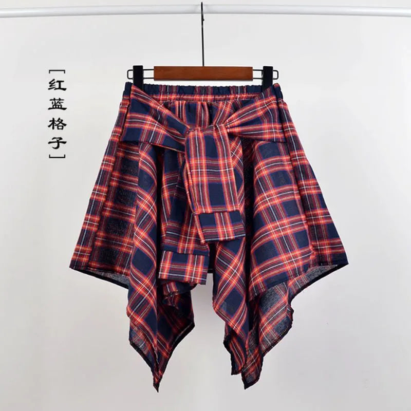 Plaid Asymmetrical Summer Skirt