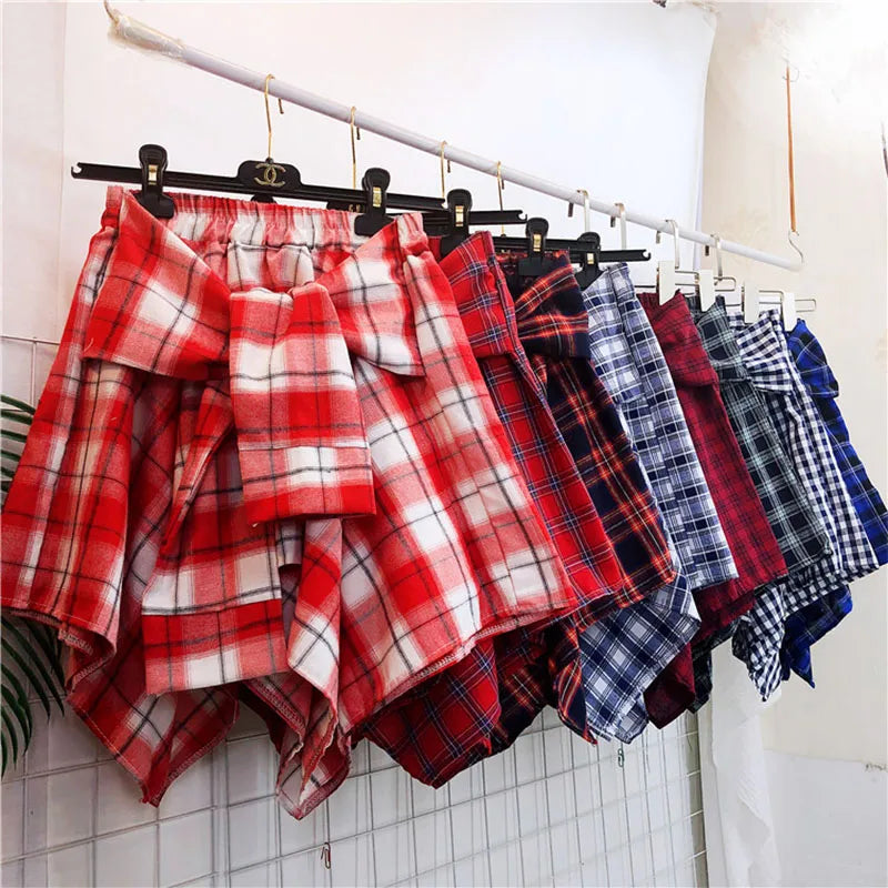 Plaid Asymmetrical Summer Skirt