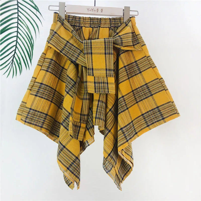 Plaid Asymmetrical Summer Skirt