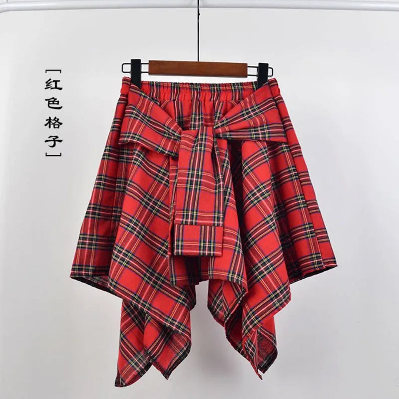 Plaid Asymmetrical Summer Skirt