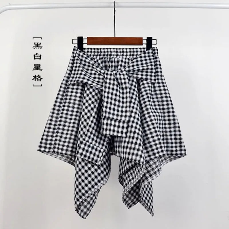 Plaid Asymmetrical Summer Skirt