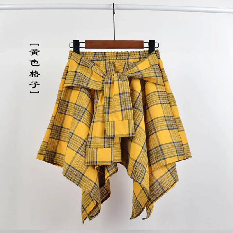 Plaid Asymmetrical Summer Skirt