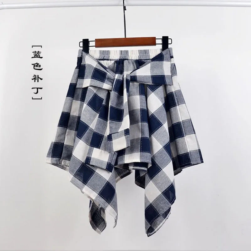 Plaid Asymmetrical Summer Skirt