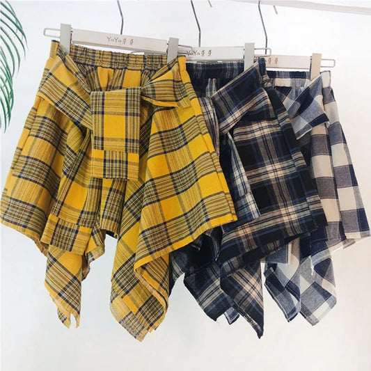 Plaid Asymmetrical Summer Skirt