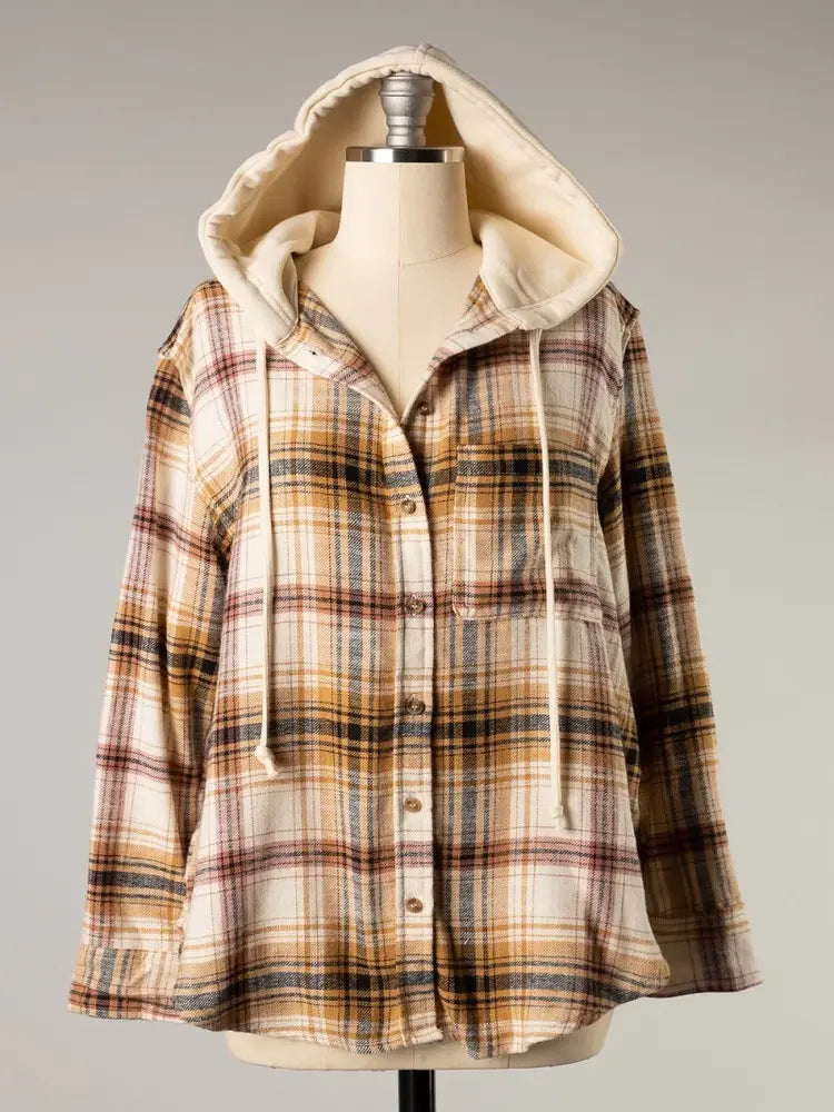 Plaid Drawstring Hoodie Jacket